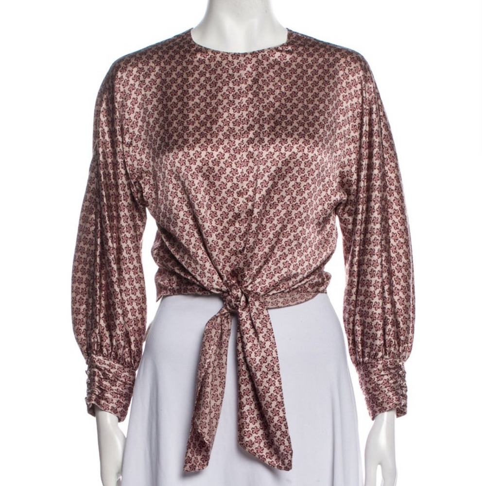 Cinq à Sept Burgundy Patterned Tie-Front Blouse
